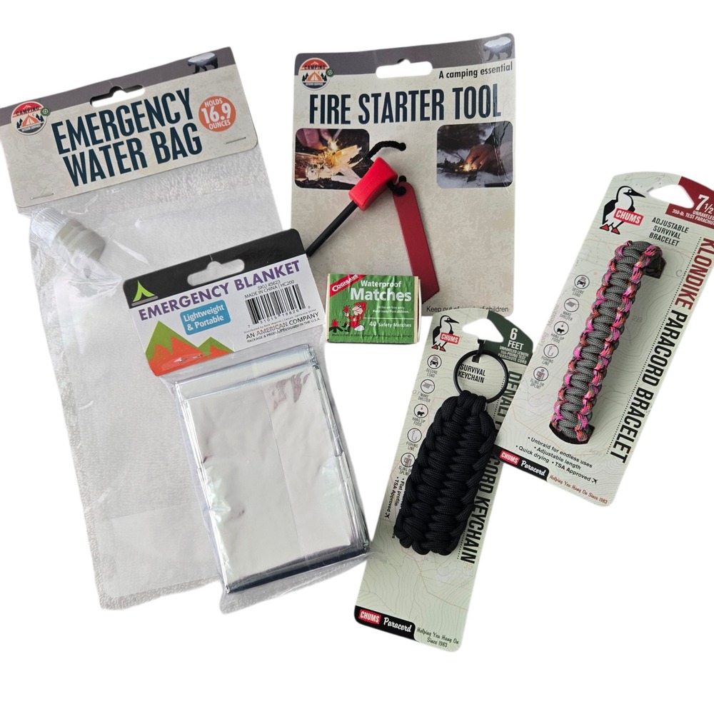 Survival Kit Bundle Paracord‎ Bracelet Keychain Fire Starter Water Bag Car Hike